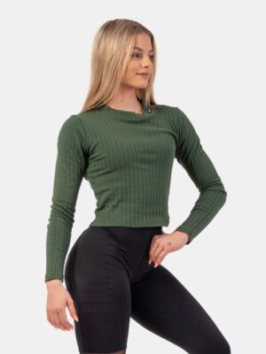 NEBBIA Dámske tričko Long Sleeve Top Organic Cotton Dark Green  XS